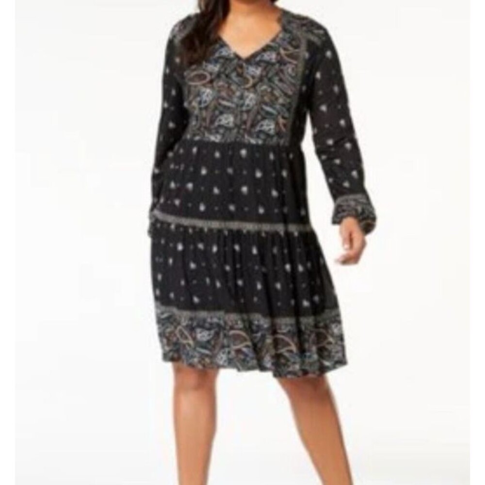 Style & Co Floral Tiered Dress Sz Large Boho Indie Festival Cottagecore Paisley‎